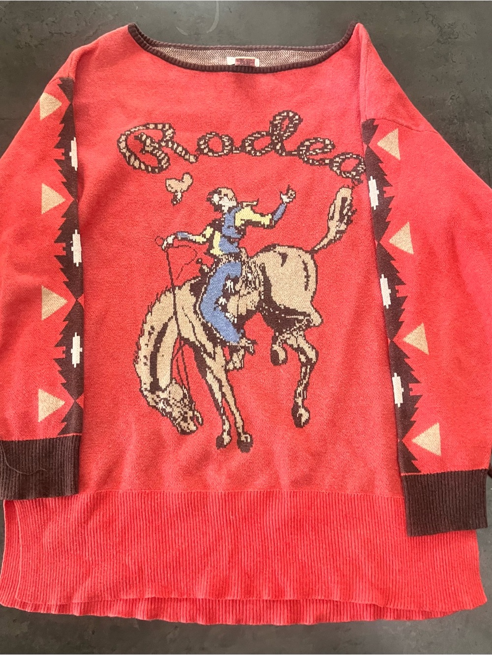 Tasha Polizzi Red Rodeo Graphic Crewneck Sweater